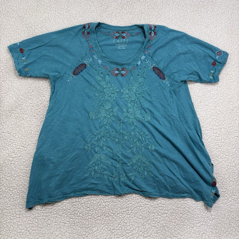 Caite Karisa Top M Blue Embroidered‎ Floral Cotton Boho Festival Boho Handmade